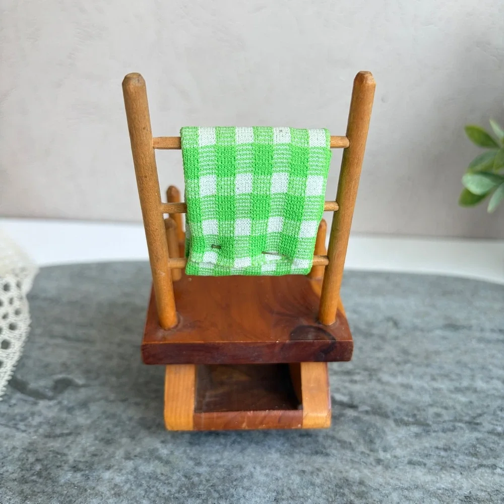 Vintage Carlsbad Caverns Wooden Rocking Chair Pin Cushion and Bobbin Holder